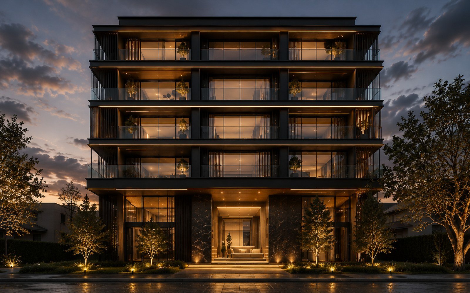 Edificio residencial de Luxury Inmobiliaria al atardecer
